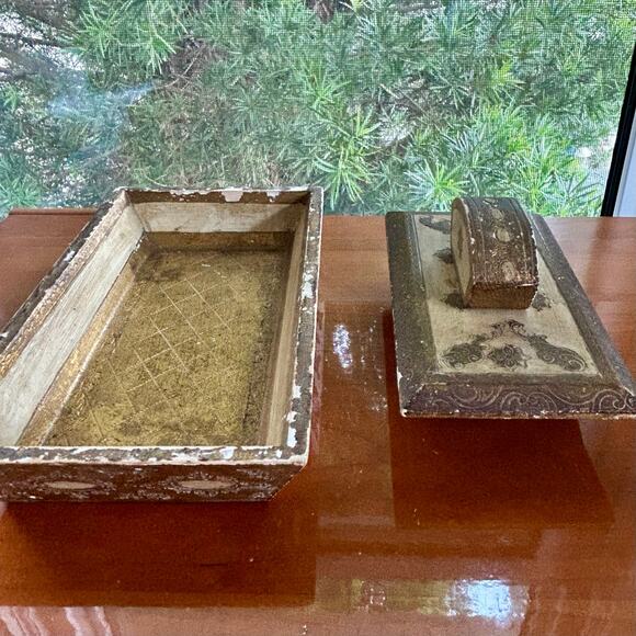 Vintage Florentine Gilt Rocking Blotter & Pen Tray – Italy - Picture 3 of 16